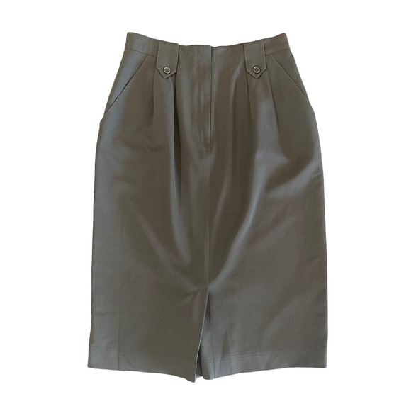 Christian Dior Separates Knee Length Skirt Olive Green Size 8 Pleated 100% Wool - Picture 1 of 12